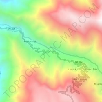 Topografische Karte Chonta, Höhe, Relief