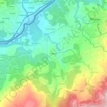 Topografische Karte Cividade, Höhe, Relief