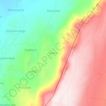 Topografische Karte Kinoru, Höhe, Relief