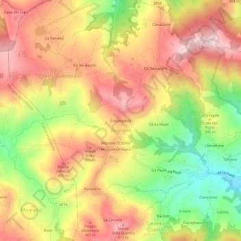 Topografische Karte Cortevedola, Höhe, Relief