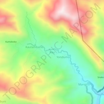 Topografische Karte Kau, Höhe, Relief