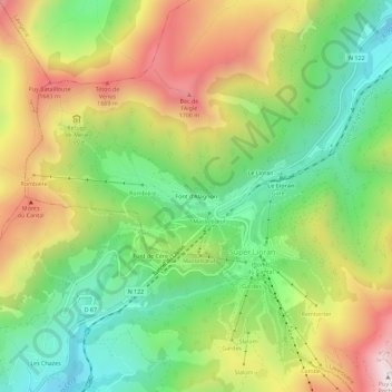 Topografische Karte Font d'Alagnon, Höhe, Relief