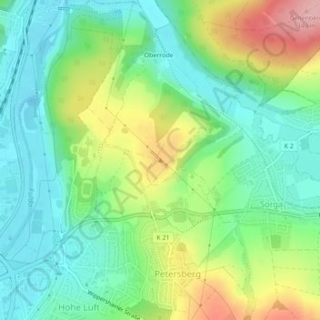 Topografische Karte Obersberg, Höhe, Relief