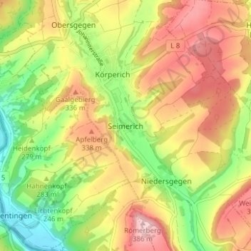 Topografische Karte Seimerich, Höhe, Relief