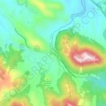 Topografische Karte Fortino, Höhe, Relief