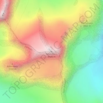 Topografische Karte Strahlhorn, Höhe, Relief