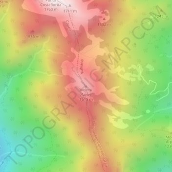 Topografische Karte Monte Sapei, Höhe, Relief