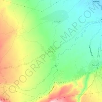 Topografische Karte Sogam, Höhe, Relief