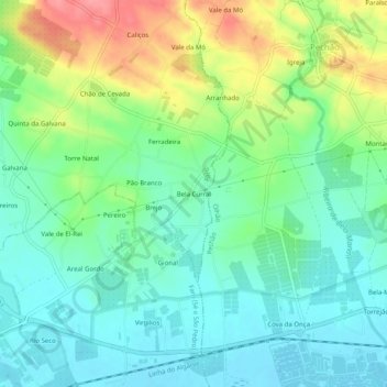 Topografische Karte Bela Curral, Höhe, Relief