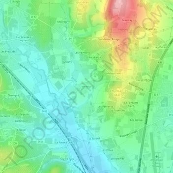 Topografische Karte Verneuil, Höhe, Relief