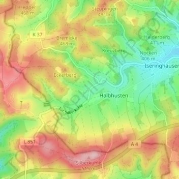 Topografische Karte Husten, Höhe, Relief