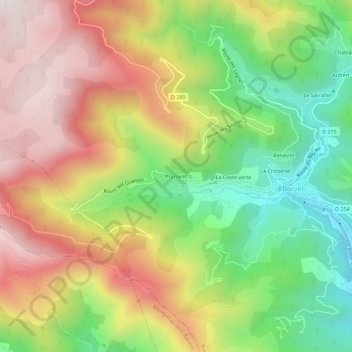 Topografische Karte Prunaret, Höhe, Relief