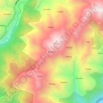 Topografische Karte Bhadraj, Höhe, Relief