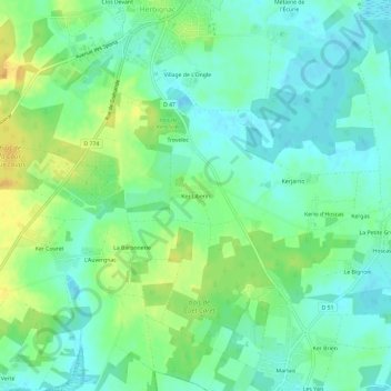 Topografische Karte Ker Liberin, Höhe, Relief