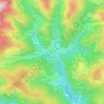 Topografische Karte Antraigues-sur-Volane, Höhe, Relief
