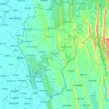 Topografische Karte South Tripura, Höhe, Relief