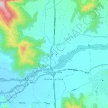 Topografische Karte Chakdara, Höhe, Relief