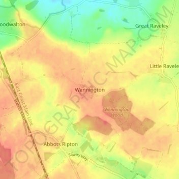 Topografische Karte Wennington, Höhe, Relief