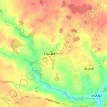Topografische Karte Edwardstone, Höhe, Relief