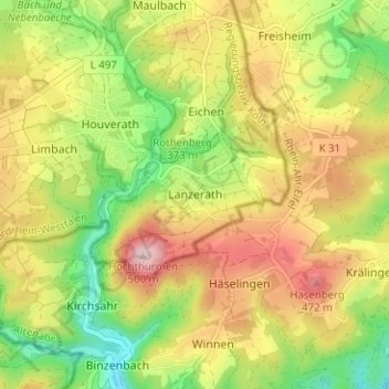 Topografische Karte Lanzerath, Höhe, Relief