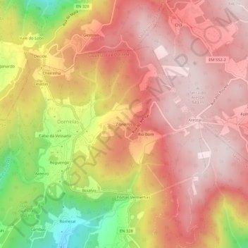 Topografische Karte Zibreiros, Höhe, Relief