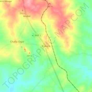 Topografische Karte Kokoro, Höhe, Relief