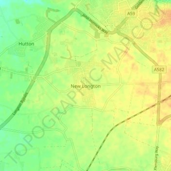 Topografische Karte New Longton, Höhe, Relief