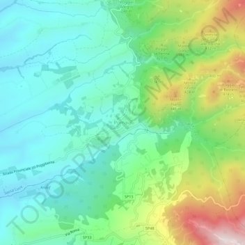 Topografische Karte Pomaia, Höhe, Relief