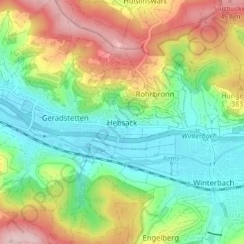 Topografische Karte Hebsack, Höhe, Relief