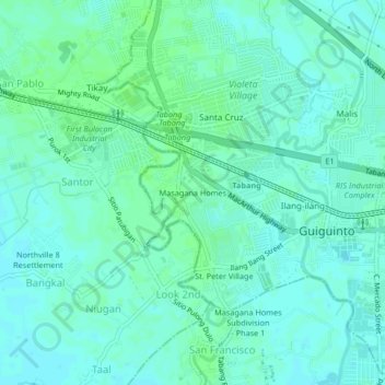 Topografische Karte Masagana Homes, Höhe, Relief