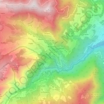 Topografische Karte Canevare, Höhe, Relief