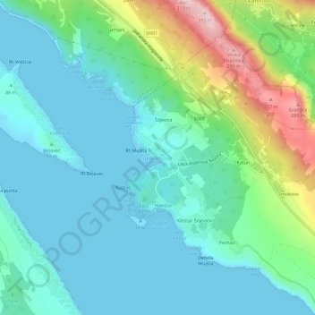 Topografische Karte Jadranovo, Höhe, Relief