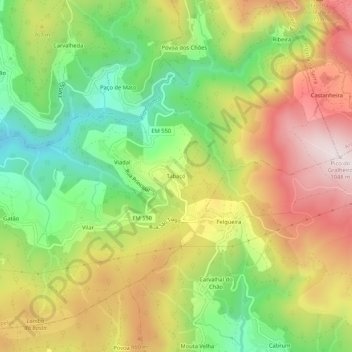 Topografische Karte Tabaçó, Höhe, Relief