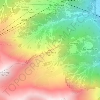 Topografische Karte Mont Brisé, Höhe, Relief