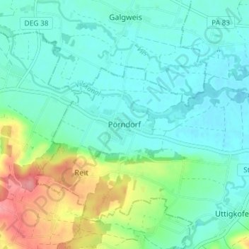 Topografische Karte Pörndorf, Höhe, Relief