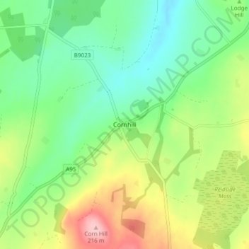 Topografische Karte Cornhill, Höhe, Relief