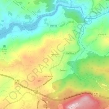 Topografische Karte Oliveira, Höhe, Relief