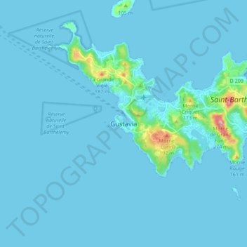 Topografische Karte Gustavia, Höhe, Relief