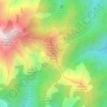Topografische Karte Monte Paletto, Höhe, Relief