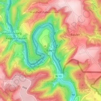 Topografische Karte Bivels, Höhe, Relief