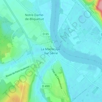Topografische Karte La Mailleraye-sur-Seine, Höhe, Relief