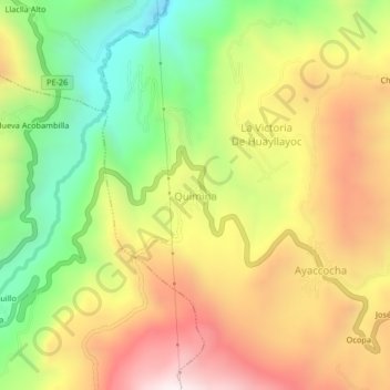 Topografische Karte Quimina, Höhe, Relief