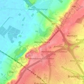 Topografische Karte Almondsbury, Höhe, Relief