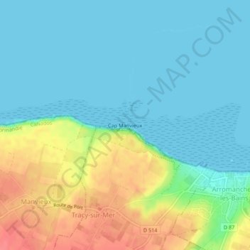Topografische Karte Cap Manvieux, Höhe, Relief