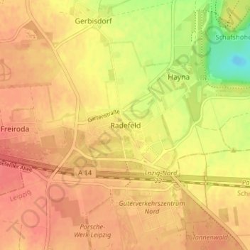 Topografische Karte Radefeld, Höhe, Relief