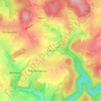 Topografische Karte Cens, Höhe, Relief