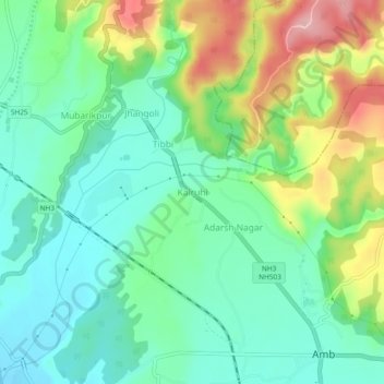 Topografische Karte Kalruhi, Höhe, Relief