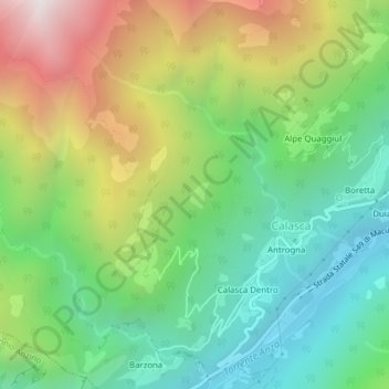 Topografische Karte Alpe Cascinolo, Höhe, Relief