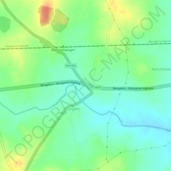 Topografische Karte Bellur Cross, Höhe, Relief