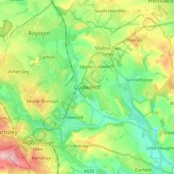 Topografische Karte Cudworth, Höhe, Relief
